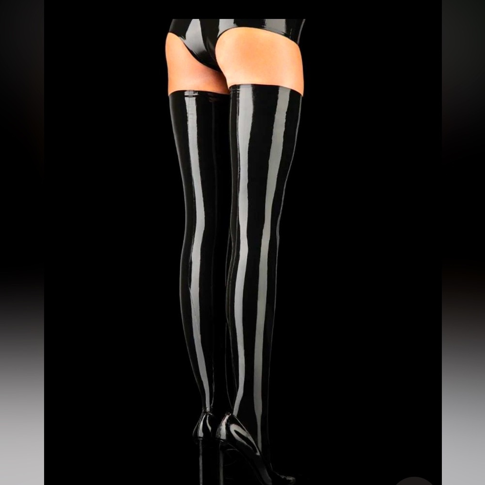 Honey Birdette black latex thigh highs xs/s